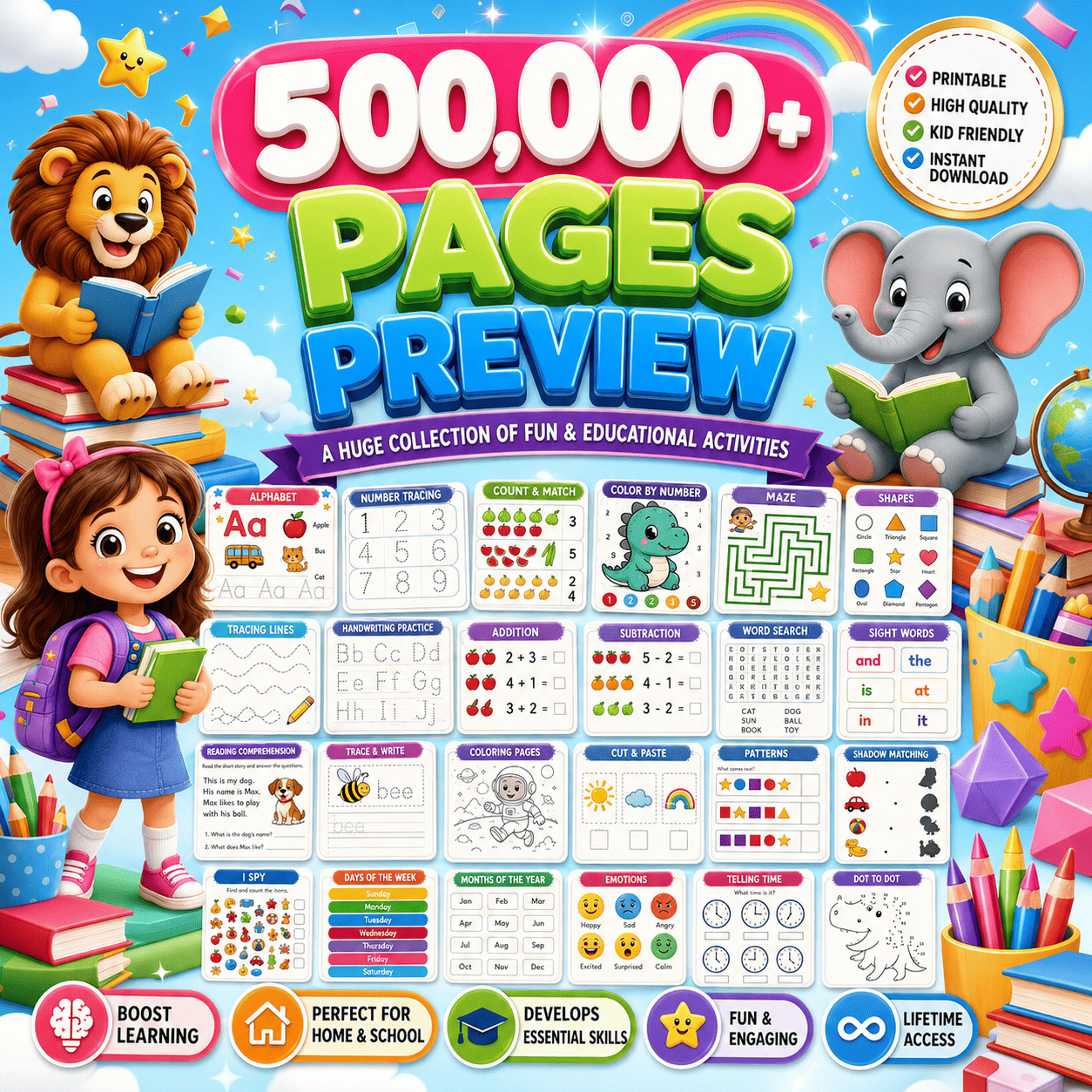 500,000+ Kids Learning Worksheets Mega Bundle | Printable Preschool & Kindergarten Activities
